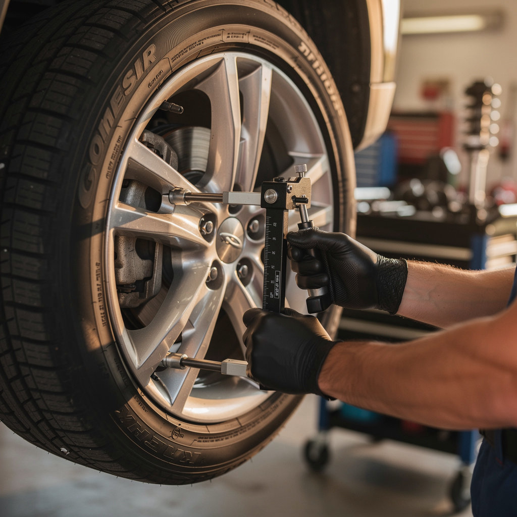 Eduardo's Alignment & Suspension technician performing a professional vehicle inspection in San Diego