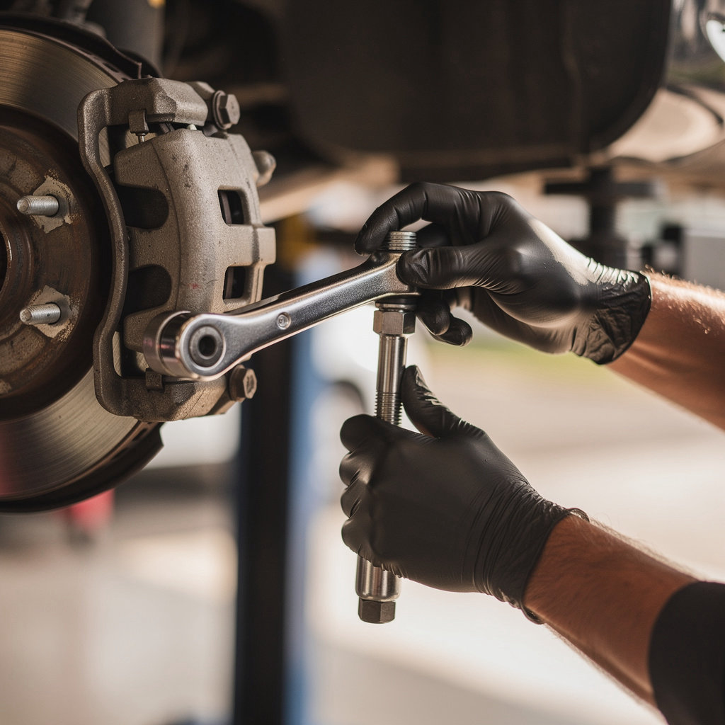 Eduardo's Alignment & Suspension specialist performing a precision wheel alignment service in San Diego